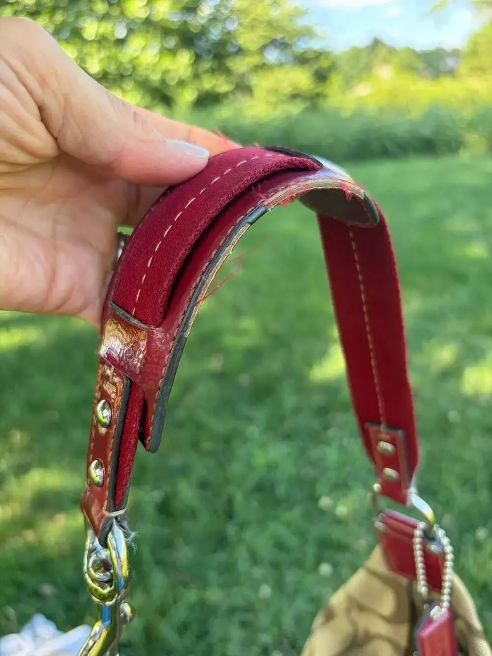 Coach signature stripe hobo bag in burgundy